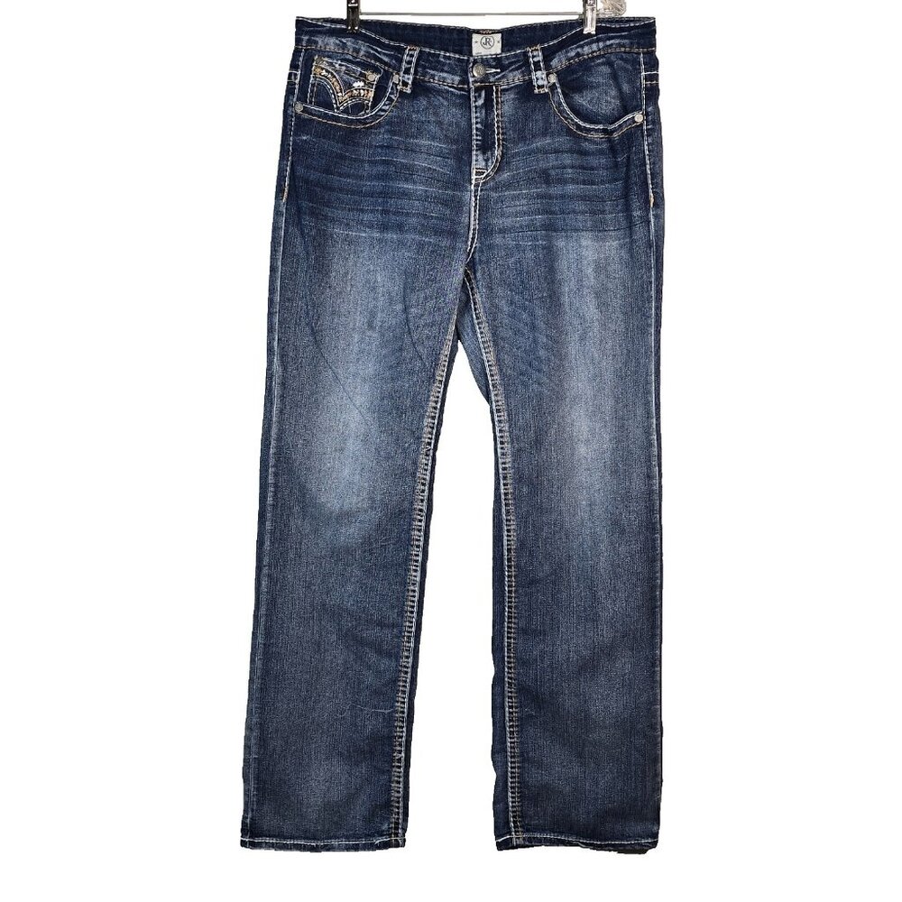 Realco Jeans Womens 17 Blue Y2K McBling Embellished Bootcut Stretch Denim READ